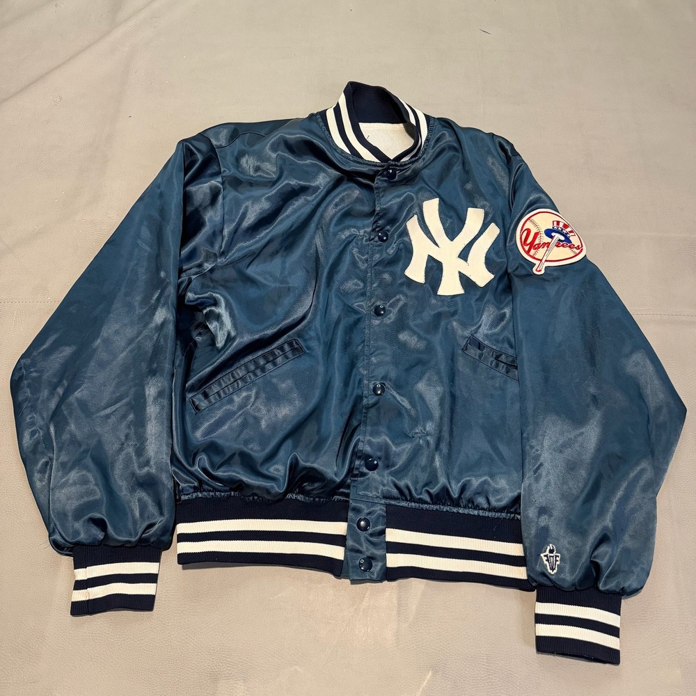 True VTG 70s Union Felco New York Yankee MLB Dugout Satin Bomber Jacket USA-L-